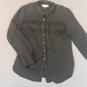 NANETTE LEPORE Black Pleated Button Up Top Collar Long Sleeve Womens Sz Small